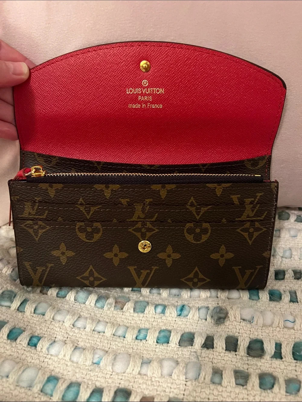 INSPIRED Brown Monogram Wallet with Red Snap